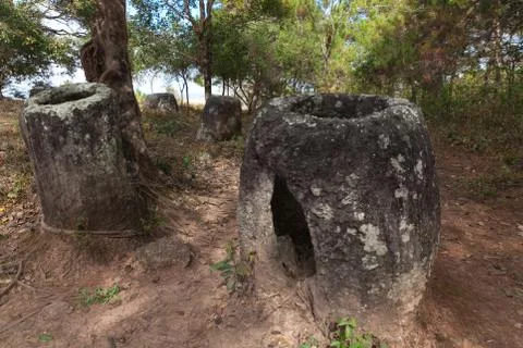 Plain of Jars, Phonsavan Laos mysterious location of stone jars 2000 years old Stock Photos