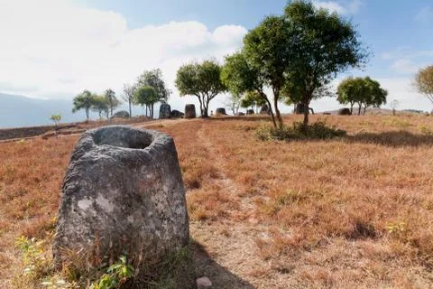 Plain of Jars, Phonsavan Laos mysterious location of stone jars 2000 years old Stock Photos