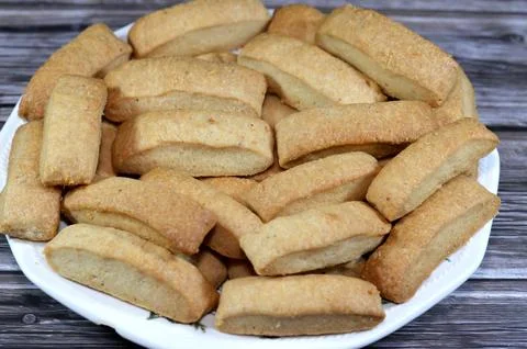Plain Menen bakery, oriental crackers and cookies, usually baked plain or s.. 스톡 사진