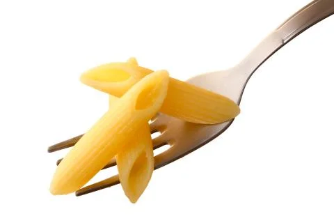Plain penne rigate pasta on a fork 스톡 사진