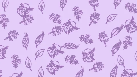 Plain pink pattern complements delicate purple flower doodles on a light purple  Stock Footage 327873229