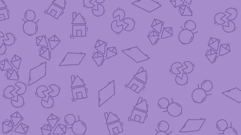 Plain purple pattern adorns a whimsical backdrop with houses snowmen pies and ge Stock Footage 327857338