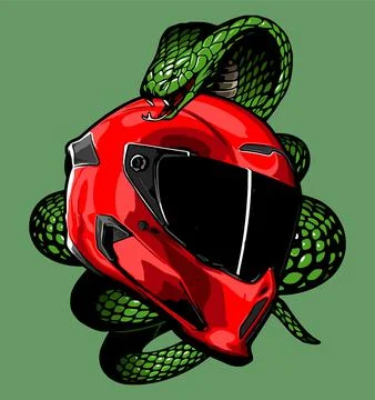 Plain red helmet wrapped around a snake Stock Illustration