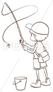 A plain sketch of a boy fishing: Graphic #42882685