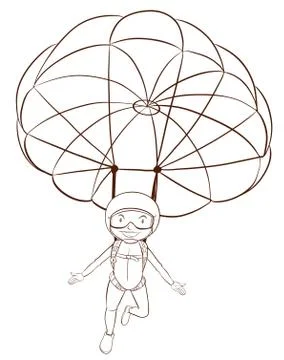 A plain sketch of a person skydiving Ilustración de archivo