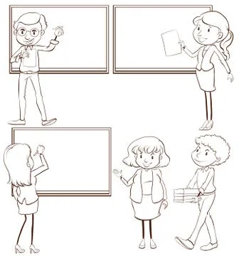Plain sketches of the teachers in the classroom Stock Illustration