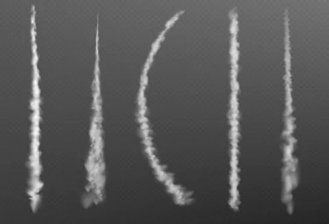 Plain smoke trail, jet vector contrail line cloud Stock Illustration