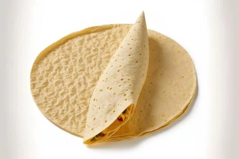 A plain tortilla wrap against a white background. Generative AI Stock Illustration