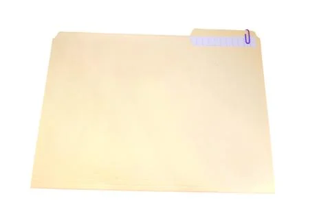 Plain vanilla folder with paperclip and attached paper, isolated on white wit Stock Photos