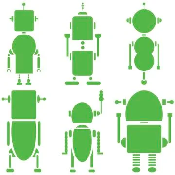 Plain Vintage retro robots 2 icons set in green  set of 6  ( set A) Stock Illustration