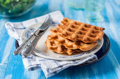 Plain Waffles on a Plate Stock Photos