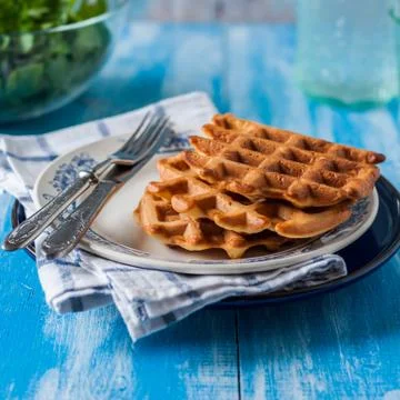 Plain Waffles on a Plate Stock Photos