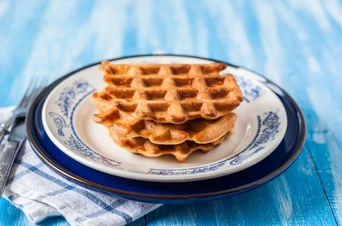 Plain Waffles on a Plate Stock Photos