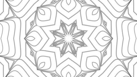 Plain white background abstract gray and white kaleidoscopic mandala art on clea Stock Footage 323110000
