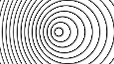 Plain white background concentric circles radiate with added shadow from the cen Stock Footage 322933604