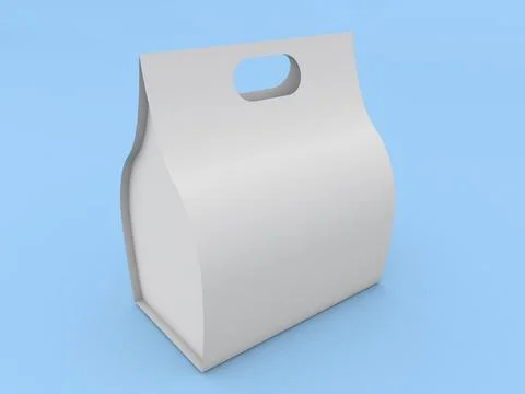 A plain white carry box rests against a soft light blue background. Ideal for Stock Illustration