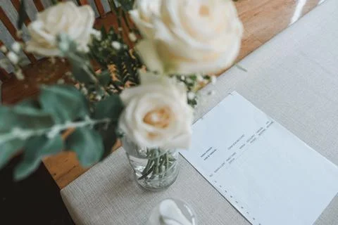 Plain white paper on table with copy space Stock Photos