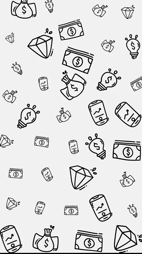 Plain white pattern background complements a doodle art explosion of money diamo Stock Footage 327539722