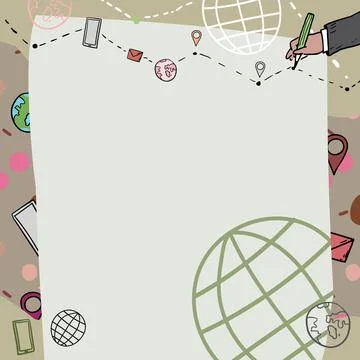 Plain Whiteboard With Hand Drawing Guide Line For Steps Over World Globe Stock Illustration