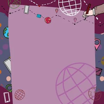 Plain Whiteboard With Hand Drawing Guide Line For Steps Over World Globe Stock Illustration