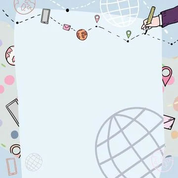 Plain Whiteboard With Hand Drawing Guide Line For Steps Over World Globe Stock Illustration