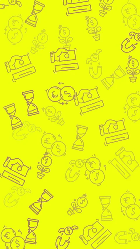 Plain yellow pattern money growth hand cash magnet hourglass icons create financ Stock Footage 327631216