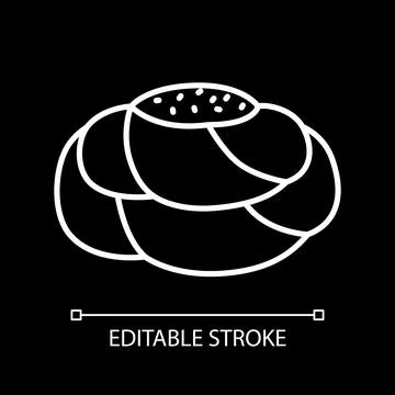 Plaited sweet bread bun white linear icon for dark theme Stock Illustration