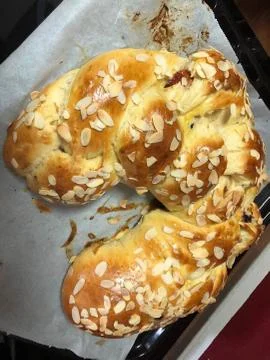 Plaited white bread after baking Stock Photos