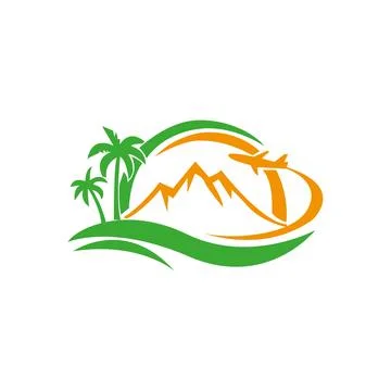 Plam tree mountain and beach logo icon vector Illustrazione stock