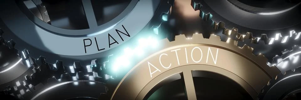 Plan, action - gears concept - 3D illustration Stock Illustration