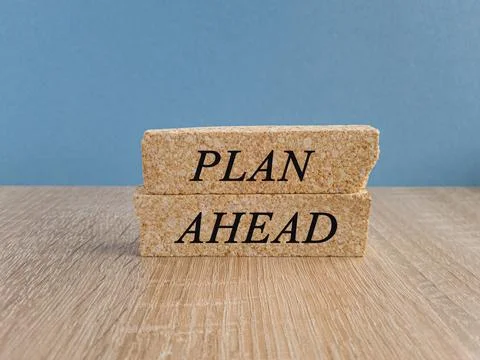 Plan ahead symbol. Brick blocks with words Plan ahead. Stock Photos
