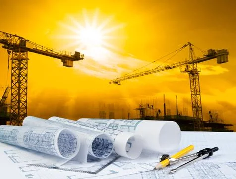 Plan and crane construction background Stock Illustration