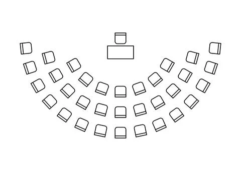 Plan for arranging chairs semicircle in interior, map seats amphitheater, layout Stock Illustration