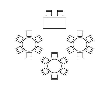 Plan for arranging seats and tables in interior on event banquet, layout grap Illustrazione stock