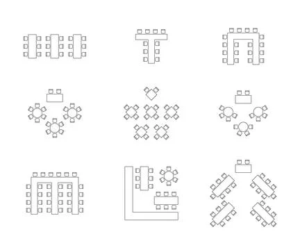 Plan for arranging seats and tables in interior on event banquet, layout grap Stock Illustration