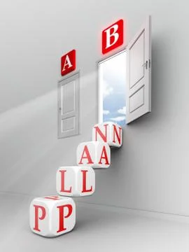 Plan b steps up to open door Stock Illustration