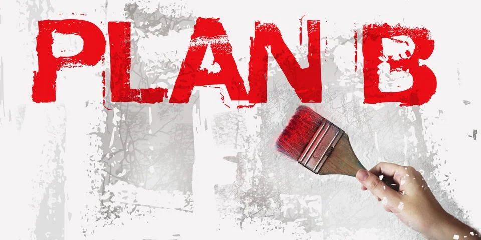 Plan B words in red and brush in hand on grundge white grey background. Crisi Stock Photos