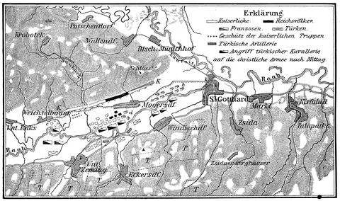 Plan of the Battle of St Gotthard on 1 August 1664 The Battle of Mogersdorf or Ilustración de archivo