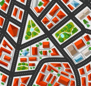 Plan for the big city with streets, roofs, cars Ilustração Stock