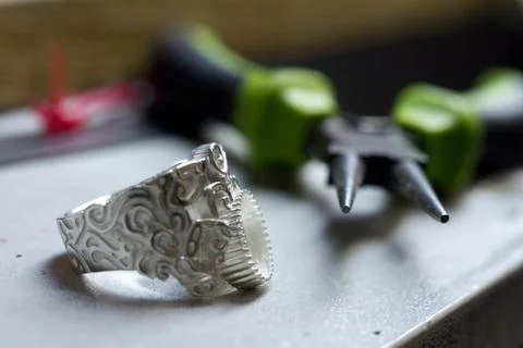 The plan for the blank ring for the silver braided ring Foto stock