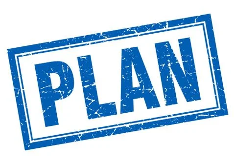 Plan blue square grunge stamp on white Stock Illustration