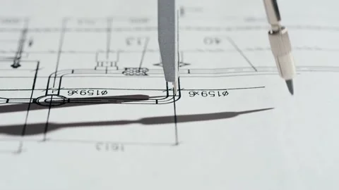 Plan blueprint close-up. Architect designer drawing, professional engineer Stock Footage 191094862