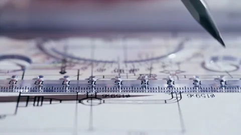 Plan blueprint close-up. Architect designer drawing, professional engineer Stock Footage 192405927