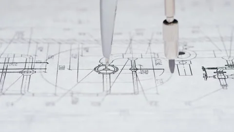 Plan blueprint close-up. Architect designer drawing, professional engineer Stock Footage 192406220