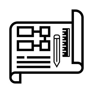 Plan, building plan, scale, pencil, ruler, Planning icon Stock Illustration