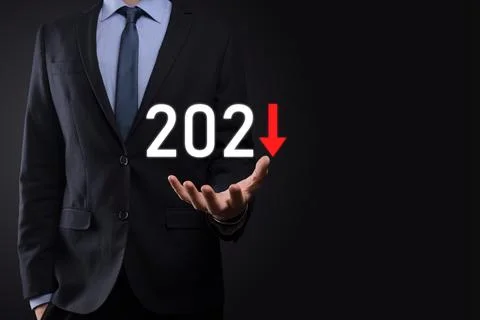 Plan business negative growth in year 2021 concept. Businessman plan and incr Stock Photos