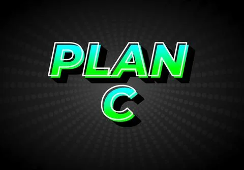 Plan C. Text effect in gradient green blue color, 3D look. Dark background Stockillustratie