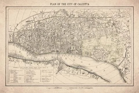 Plan of the City of Calcutta, Map from 1883 Stock Illustration