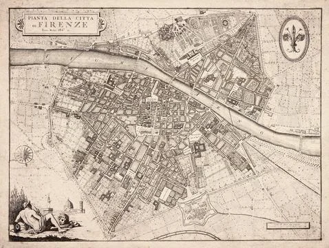 Plan of the City of Florence, Map from 1847 Stock Illustration