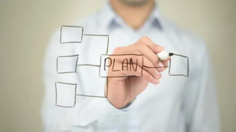 Plan , Conceptual Clip Art,  Man writing on transparent screen Stock Footage 62983226